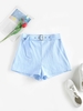 ZAFUL Short Ceinturé Bouclé en Couleur Unie à Taille Haute M Bleu clair