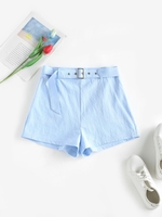 ZAFUL Short Ceinturé Bouclé en Couleur Unie à Taille Haute M Bleu clair