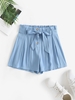 ZAFUL Short Ceinturé Boutonné à Taille Empire L Bleu clair