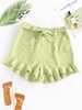 ZAFUL Short Ceinturé en Couleur Unie à Volants M Vert