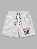 ZAFUL Short Décontracté à Imprimé Lettre BROOKLYN et Rayures Xxl Blanc