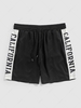 ZAFUL Short Décontracté à Imprimé Lettre CALIFORNIA avec Cordon de Serrage M Noir