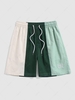 ZAFUL Short Décontracté à New York Lettre Brodé en Blocs de Couleurs en Coton et en Lin S Vert profond