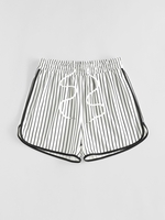 ZAFUL Short Décontracté Motif Rayé à Cordon L Blanc