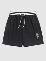 ZAFUL Short Décontracté Rayé Rose Brodée à Taille Rayée M Noir