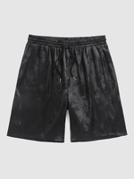 ZAFUL Short Décontracté Soyeux Motif de Rose en Satin L Noir