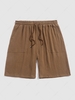 ZAFUL Short de Base Texturé en Couleur Unie à Cordon M Café