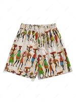 ZAFUL Short de Plage Rétro à Imprimé Femme Africaine à Cordon de Serrage Xl Blanc