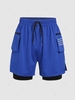ZAFUL Short de Sport à Imprimé Lettre avec Poche Design Fausse Deux Pièces Xxl Bleu