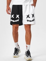 ZAFUL Short de Sport à Imprimé Visage en Sourire en Deux Couleurs Xl Noir