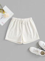 ZAFUL Short de Sport Fourré en Couleur Unie en Laine à Cordon S Blanc