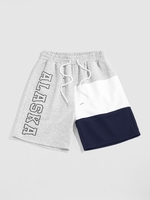 ZAFUL Short de Survêtement Côtelé à Imprimé Lettre ALASKA en Couleur Unie à Cordon M Gris clair