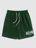 ZAFUL Short de Sweat Lettre OAKLAND Brodée à Cordon en Molleton Doublé Style Blokecore S Vert profond