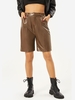 ZAFUL Short en Couleur Unie en Cuir PU S Café profond