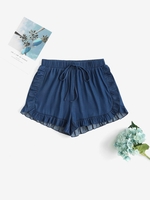 ZAFUL Short en Vichy Taille Nouée à Volants M Bleu