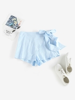 ZAFUL Short Lâche Superposé avec Nœud Papillon S Bleu clair