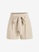 ZAFUL Short Plissé Ceinturé à Taille Haute L Café lumière