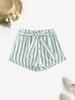 ZAFUL Short Rayé Ceinturé Boutonné avec Poche Roulé L Vert clair