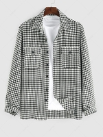 ZAFUL Surchemise à Carreaux à Grille avec Poche de Tweed L Noir