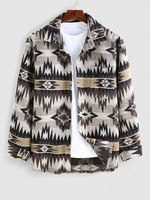 ZAFUL Surchemise Manteau de Laine à Imprimé Ethnique Aztèque Boutonné L Café profond