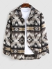 ZAFUL Surchemise Manteau de Laine à Imprimé Ethnique Aztèque Boutonné Xxl Café profond