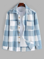ZAFUL Surchemise Motif à Carreaux avec Double Poches de Laine Mélangée Xl Bleu