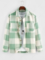 ZAFUL Surchemise Motif à Carreaux avec Double Poches de Laine Mélangée Xxl Vert clair