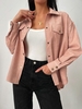 ZAFUL Surchemise Veste Haute Basse à Rabat en Velours Côtelé M Rose clair