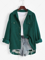 ZAFUL Surchemise Veste Haute Basse à Rabat en Velours Côtelé M Vert profond