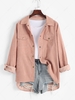 ZAFUL Surchemise Veste Haute Basse à Rabat en Velours Côtelé Xl Rose clair