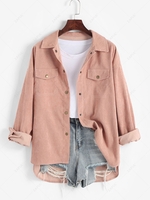 ZAFUL Surchemise Veste Haute Basse à Rabat en Velours Côtelé Xl Rose clair