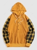ZAFUL Sweat à Capuche à Demi-Bouton à Manches à Carreaux du Streetwear L Jaune