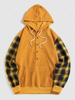 ZAFUL Sweat à Capuche à Demi-Bouton à Manches à Carreaux du Streetwear L Jaune