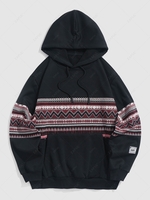 ZAFUL Sweat à Capuche à Imprimé Aztèque Ethnique avec Poche en Laine Xl Noir