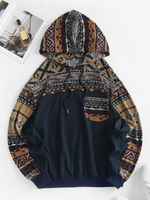 ZAFUL Sweat à Capuche à Imprimé Ethnique avec Poche en Avant à Cordon M Bleu profond
