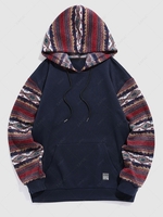 ZAFUL Sweat à Capuche à Imprimé Ethnique en Blocs de Couleurs en Laine M Bleu profond