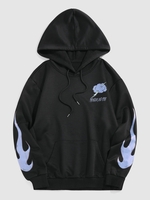 ZAFUL Sweat à Capuche à Imprimé Flamme et Feu du Streetwear S Noir