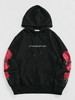 ZAFUL Sweat à Capuche à Imprimé Lettre Fleur avec Poche Kangourou S Noir