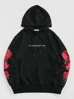 ZAFUL Sweat à Capuche à Imprimé Lettre Fleur avec Poche Kangourou S Noir