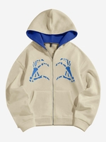 ZAFUL Sweat à Capuche à Imprimé Main Squelette Zippé en Toison d