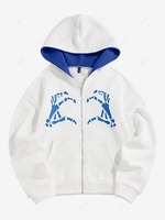 ZAFUL Sweat à Capuche à Imprimé Main Squelette Zippé en Toison d
