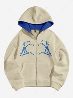 ZAFUL Sweat à Capuche à Imprimé Main Squelette Zippé en Toison d