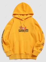 ZAFUL Sweat à Capuche à Imprimé Renard Feu et Lettre en Laine Xxl Jaune