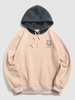 ZAFUL Sweat à Capuche à Imprimé Visage Dessin Animé en Blocs de Couleurs en Laine du Streetwear Xl Café lumière