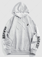 ZAFUL Sweat à Capuche à Imprimé Yin Yang Lettre avec Poche Kangourou du Streetwear L Gris clair