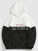 ZAFUL Sweat à Capuche Bicolore Fourré Lettre Brodée M Blanc