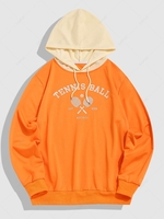 ZAFUL Sweat à Capuche Boule de Tennis Brodé en Blocs de Couleurs Streetwear S Orange foncé