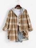 ZAFUL Sweat à Capuche Boutonné à Carreaux en Flanelle avec Poche Xl Café lumière