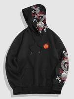 ZAFUL Sweat à Capuche Chinoiserie Dragon Brodé Esthétique Y2K Xxl Noir
