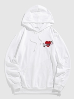 ZAFUL Sweat à Capuche Cœur Brodé avec Poche Kangourou Streetwear S Blanc